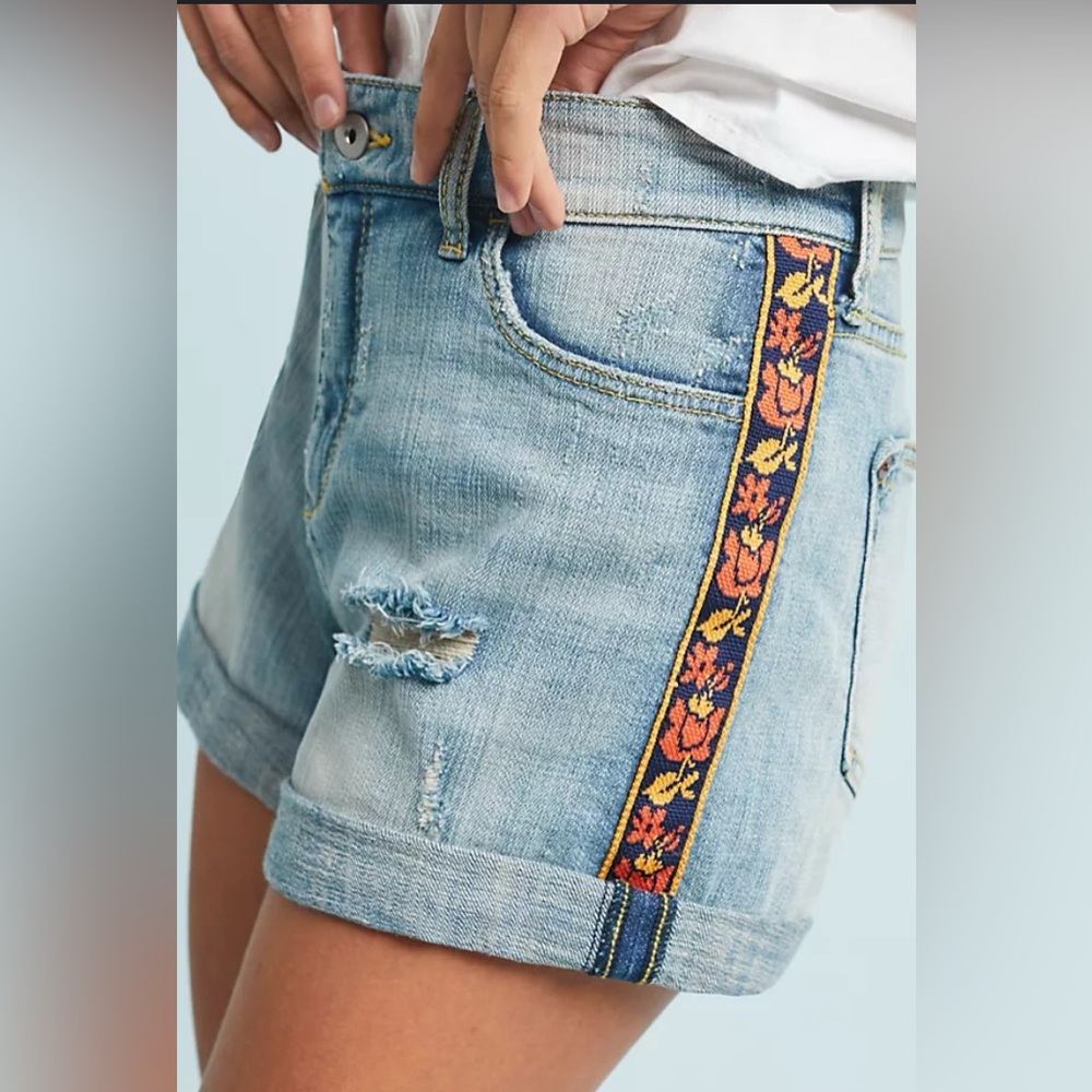 Anthropologie Pilcro Sold Out Blue Jean Shorts with Tuxedo Stripe Slim Boyfriend